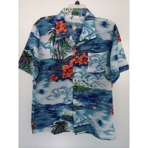 Vintage Islander Polyester Shirt Hawaiian Scene‎ Blue Size XL Made In USA NWT